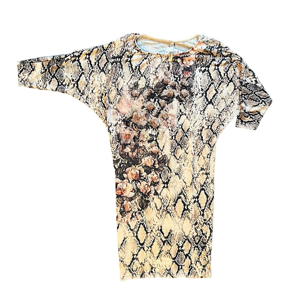 S-twelve Snakeskin & Rose print Stretch Dress with rhinestones XL / 1X